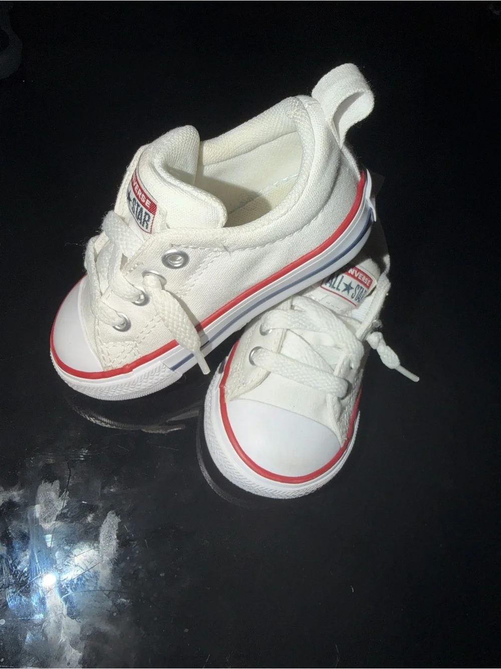 Converse Kids Low Top Sneakers in White with Red Accent